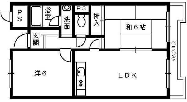 高師浜シーサイドマンションⅡ(2LDK/2階)の間取り写真