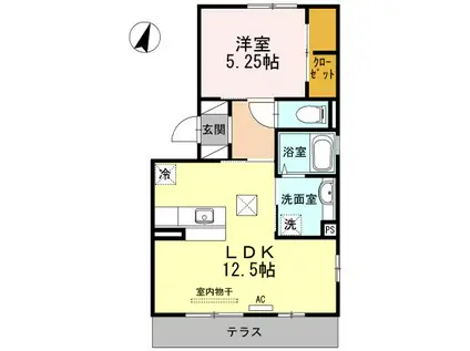 ラ・カーサ ミーア A棟(1LDK/1階)の間取り写真