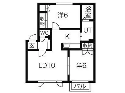 シティーハイム三條パークB(2LDK/2階)の間取り写真