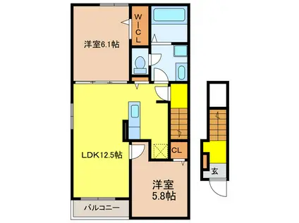ベルカレントII(1LDK/2階)の間取り写真
