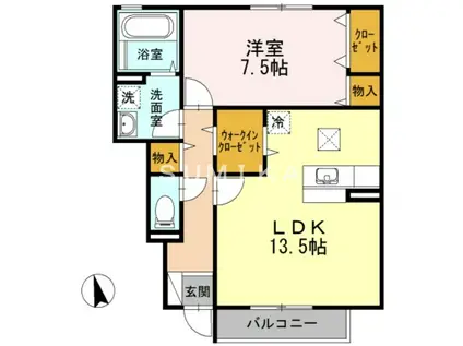 モダンコート鳴下 A棟(1LDK/1階)の間取り写真