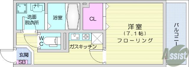 エテルノ河原町(1K/1階)の間取り写真