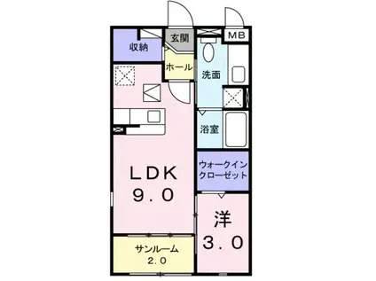 コンフォートA(1DK/1階)の間取り写真