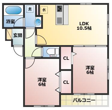 レジノワール(2LDK/2階)の間取り写真