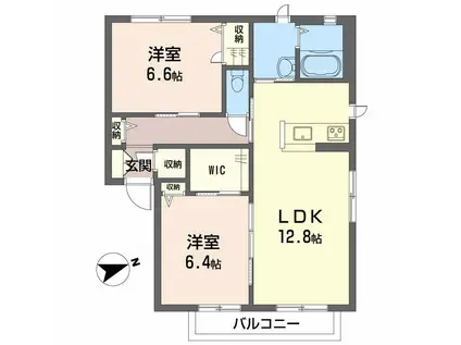 パールハイツ I棟(2LDK/2階)の間取り写真
