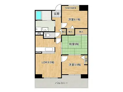 コーシャハイツ中野(3LDK/10階)の間取り写真