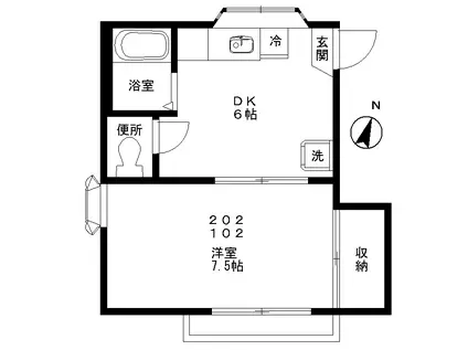 フォーブルA(1DK/2階)の間取り写真