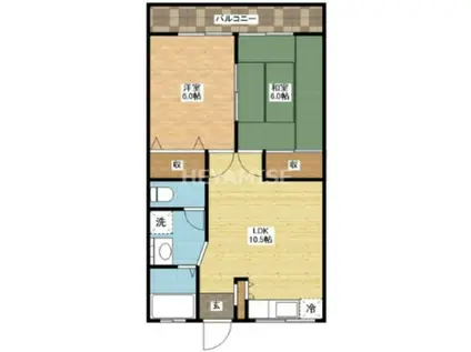 椿谷ビル(2LDK/2階)の間取り写真