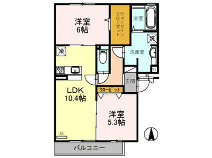 セント コリーヌ D棟(2LDK/1階)の間取り写真
