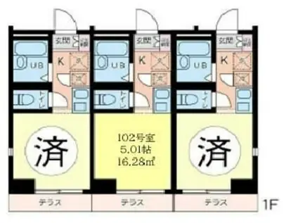 サンシーロ鶴見B(1K/1階)の間取り写真