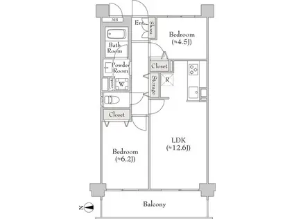 MYRIA RESIDENCE OOKAYAMA(2LDK/4階)の間取り写真