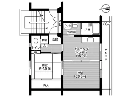 ビレッジハウス万石浦1号棟(2DK/3階)の間取り写真
