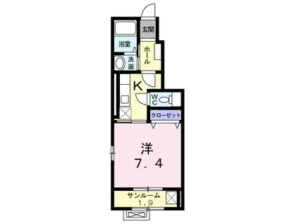 グランドソレーユIII(1K/1階)の間取り写真