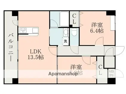 ロザリアンアベニュー南熊本(2LDK/10階)の間取り写真