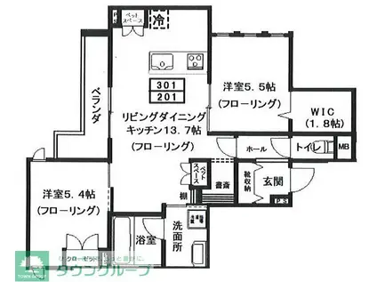 ヘーベルメゾン元住吉(2SLDK/2階)の間取り写真