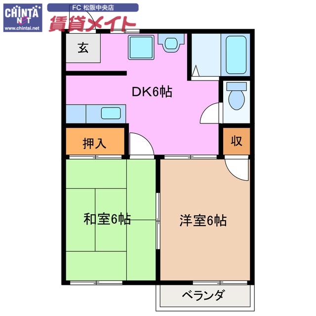 御殿山コーポ(2DK/2階)の間取り写真