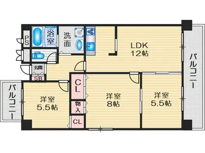 アビタシオンIII(3LDK/5階)の間取り写真