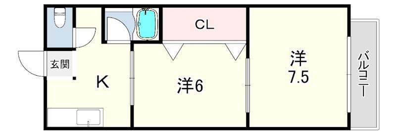 ハーヴェスト平野(2K/4階)の間取り写真