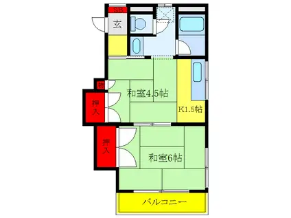 第1志げる荘(1DK/2階)の間取り写真