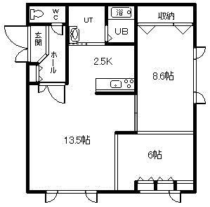 マンション虹II(2LDK/1階)の間取り写真