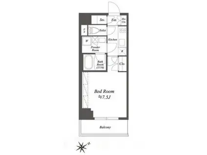 ブライズ白金台(1K/3階)の間取り写真