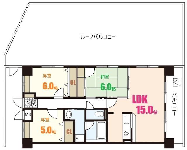 KハイツII(3LDK/7階)の間取り写真