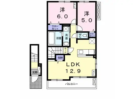 ウーナ ヴィーテ(2LDK/2階)の間取り写真