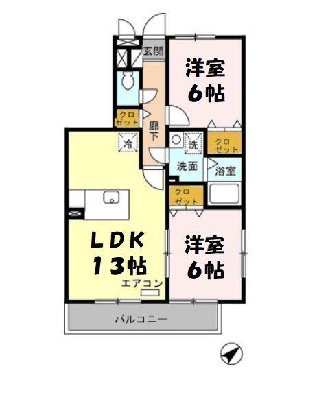 フォリオ春日部(2LDK/2階)の間取り写真