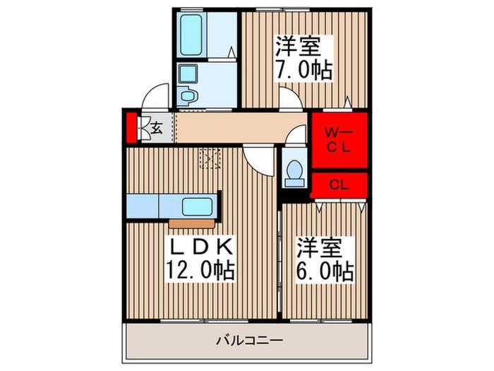 メルベーユK(2LDK/1階)の間取り写真