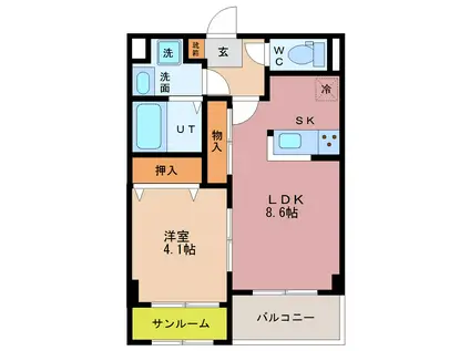 スイートココア(1LDK/1階)の間取り写真