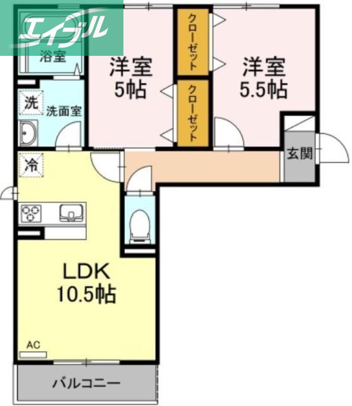 セカンドコート B棟(2LDK/2階)の間取り写真