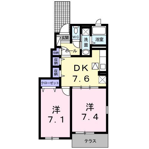 レジデンス根来(2DK/1階)の間取り写真