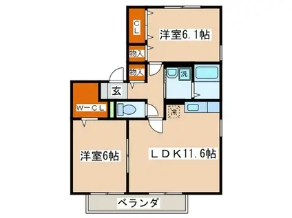 カルムウール(2LDK/2階)の間取り写真