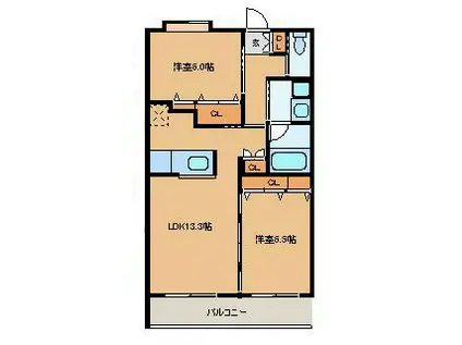 エクセレント室田(2LDK/2階)の間取り写真