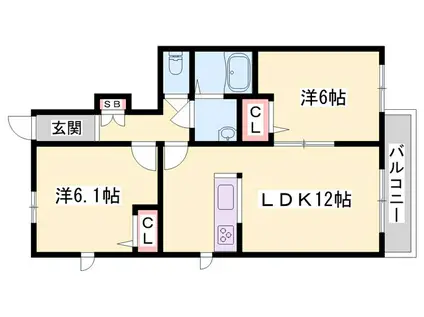 シャーメゾン・クレールB棟(2LDK/1階)の間取り写真