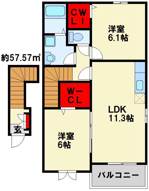 グレイス・E II(2LDK/2階)の間取り写真