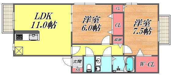 チェリーブロッサム(2LDK/2階)の間取り写真