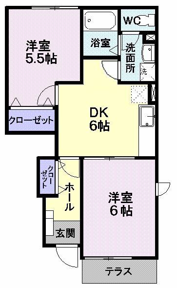サンホワイト(2DK/1階)の間取り写真