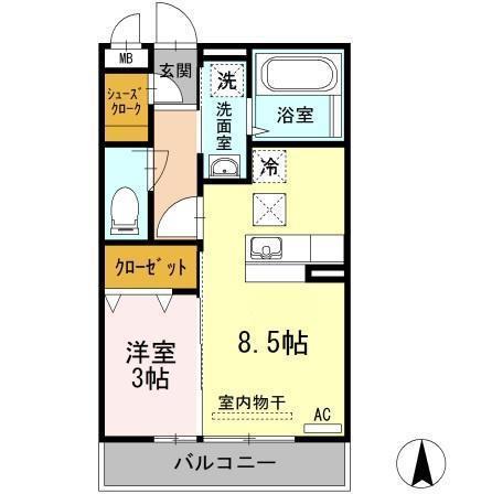 ヴィーブルF(1LDK/1階)の間取り写真
