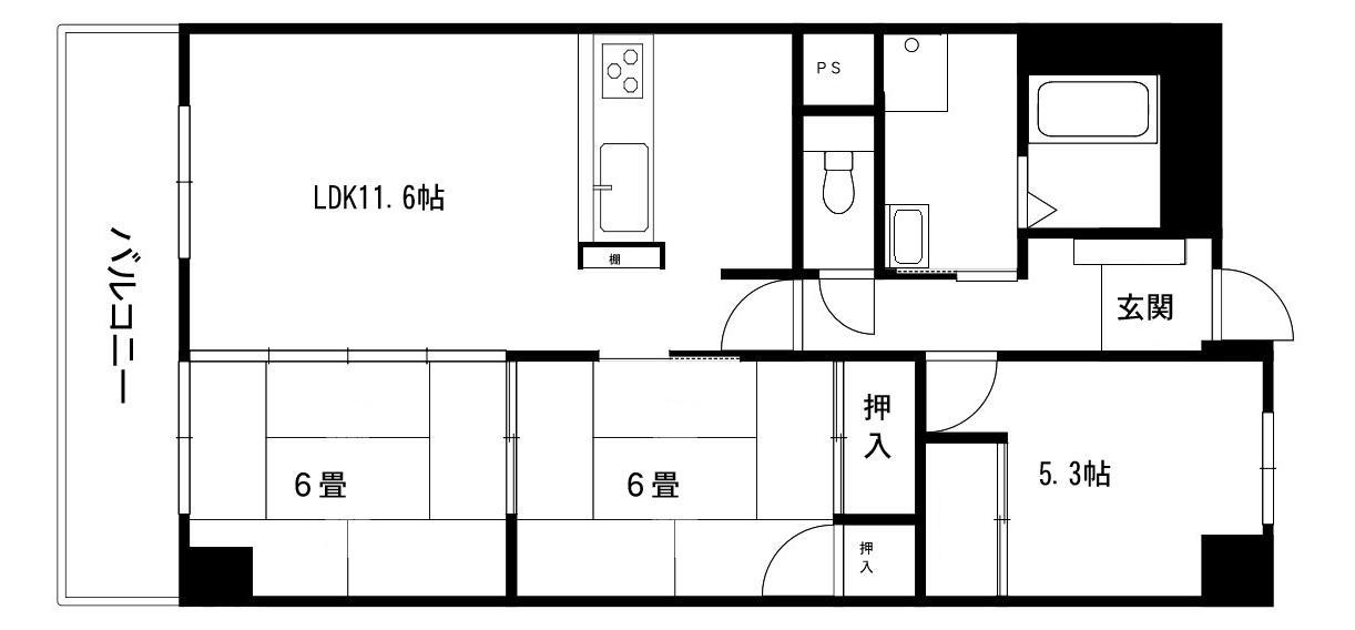 カサベラ遠石(3LDK/1階)の間取り写真
