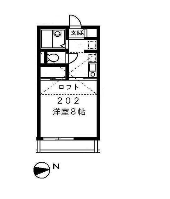 ニイホリハイツII(1K/2階)の間取り写真