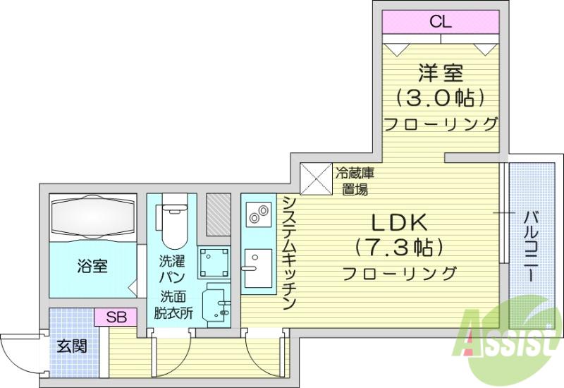 メリディアン多賀城新田(1LDK/2階)の間取り写真