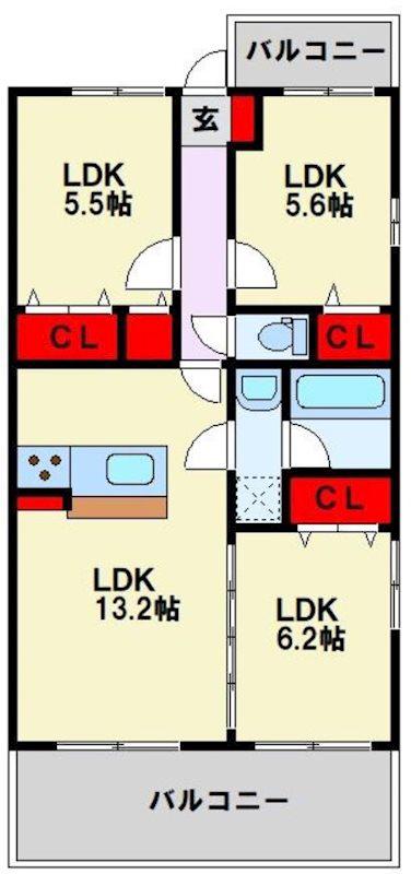 グラントミナミ(3LDK/1階)の間取り写真