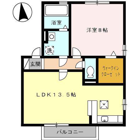 リビングタウン福 B棟(1LDK/1階)の間取り写真