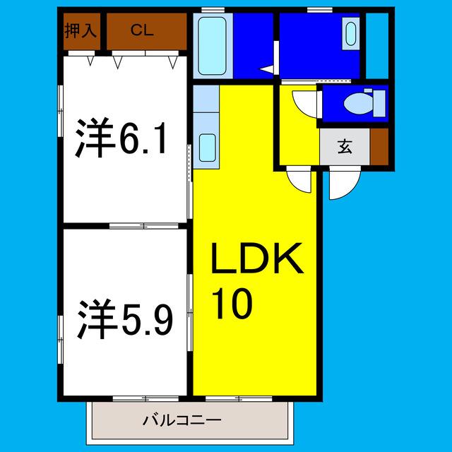 グレイスフル川内I(2LDK/1階)の間取り写真