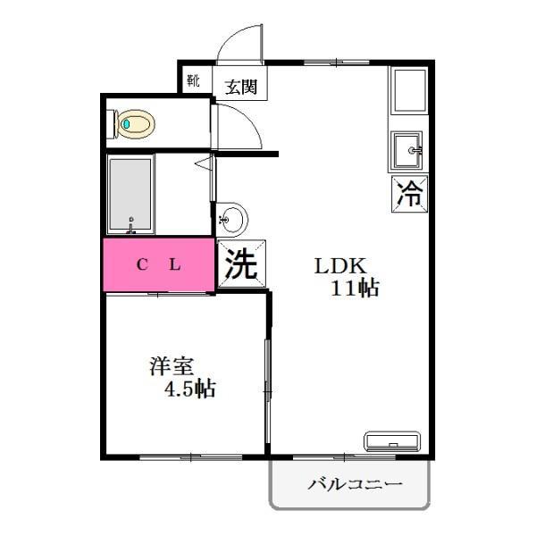 メゾンド原木(1LDK/3階)の間取り写真