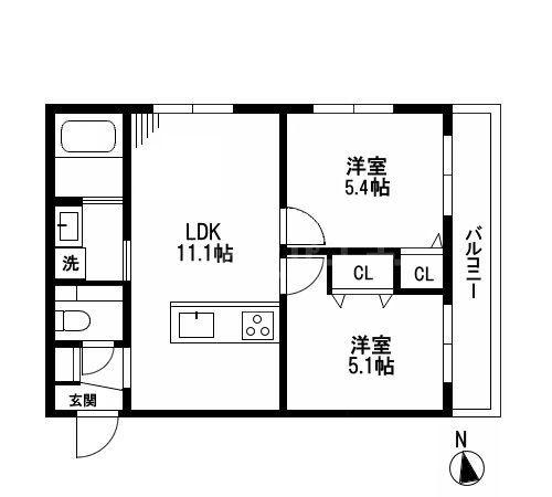 ミア流山(2LDK/3階)の間取り写真