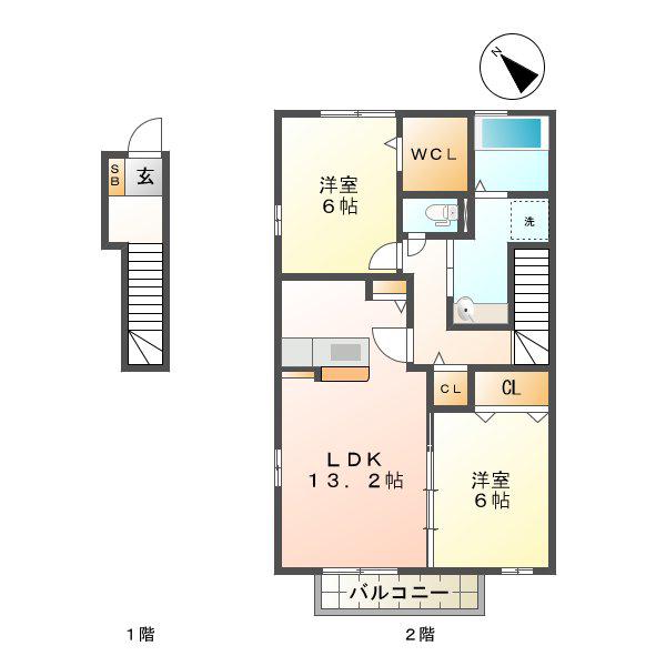 アルテール(2LDK/2階)の間取り写真