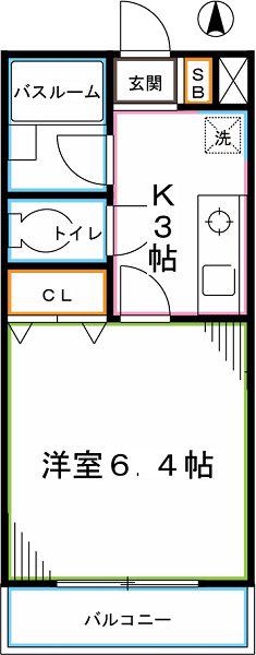 ラークヒルズ(1K/2階)の間取り写真