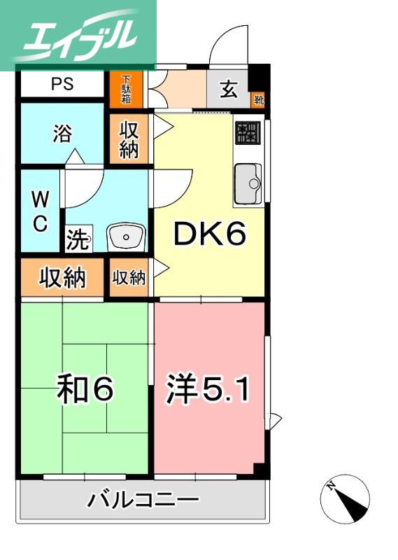 ファミーユ(2DK/2階)の間取り写真